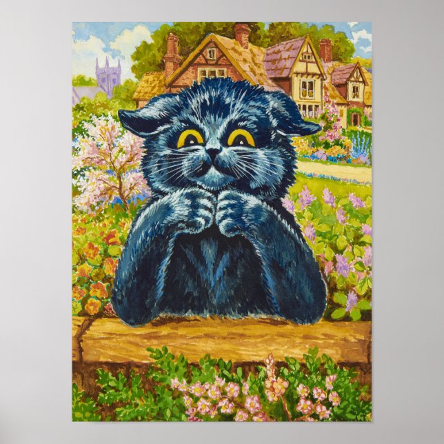 Poster Gato Negro em um Jardim por Louis Wain (Frente)