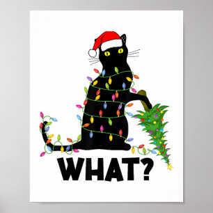 Poster Gato Negro Engraçado Puxando Árvore De Natal Por C