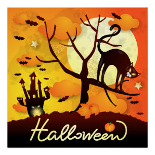 Pôster Gato Negro Halloween