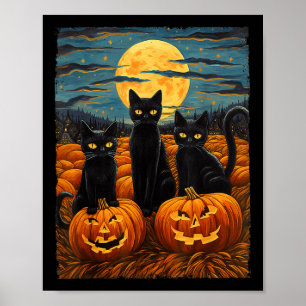 Poster Gato Negro Halloween Gata Amada Noite Estrelada Ga