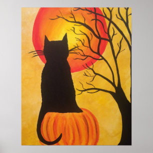 Pôster Gato Negro Halloween na Pumpkin