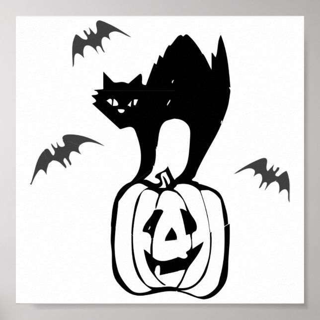 Pôster Gato Negro Halloween na Pumpkin (Frente)