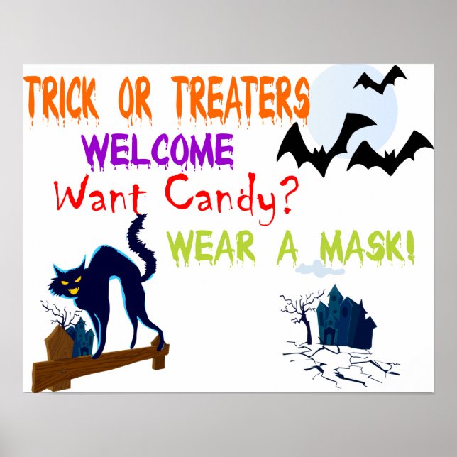 Poster Gato Negro Halloween Quer doce Veste máscara (Frente)