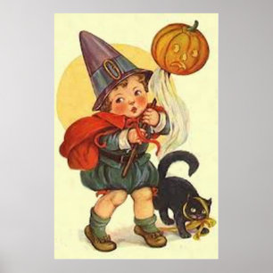 Poster Gato Negro Jack O Lanterna Pumpkin Bruxa Lua