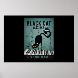 Poster Gato Negro Jazz Bar Engraçado Gato Negra Brincando