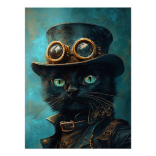 Pôster Gato Negro na fantasia Steampunk