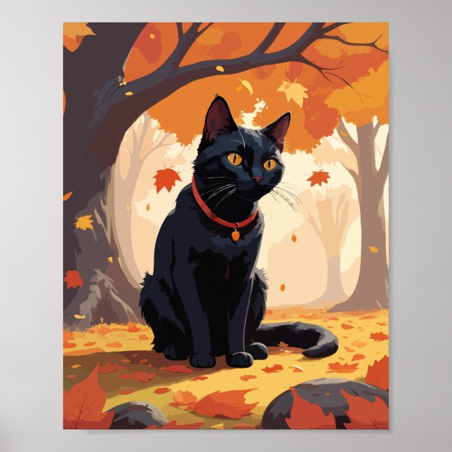 Poster Gato Negro na Floresta (Frente)