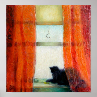 Pôster Gato Negro na Janela