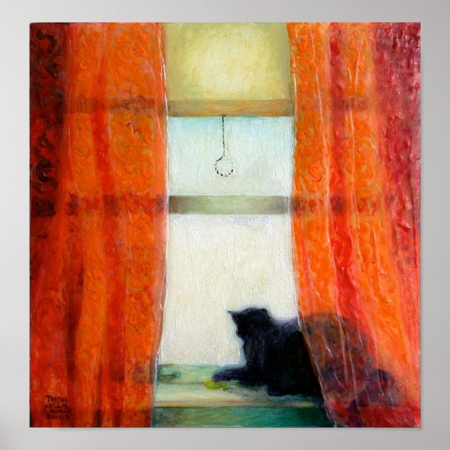 Pôster Gato Negro na Janela (Frente)