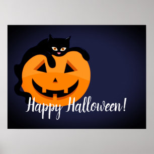 Poster Gato Negro no Halloween da Lua