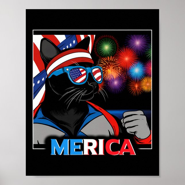 Poster Gato Negro Patriótico do Fireworks (Frente)