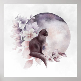 Poster Gato Negro por uma Lua Mágica Cheia