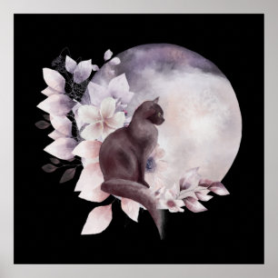 Poster Gato Negro por uma Lua Mágica Cheia