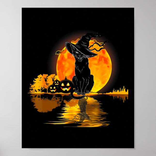 Poster Gato Negro Pumpkin Lua Halloween Costume Gato (Frente)