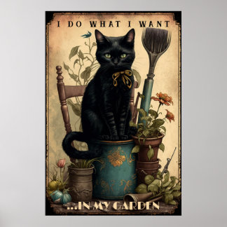 Poster Gato Negro sentado no jardim