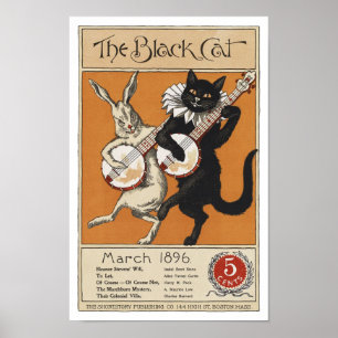 Poster Gato negro tocando Banjo, artista desconhecido