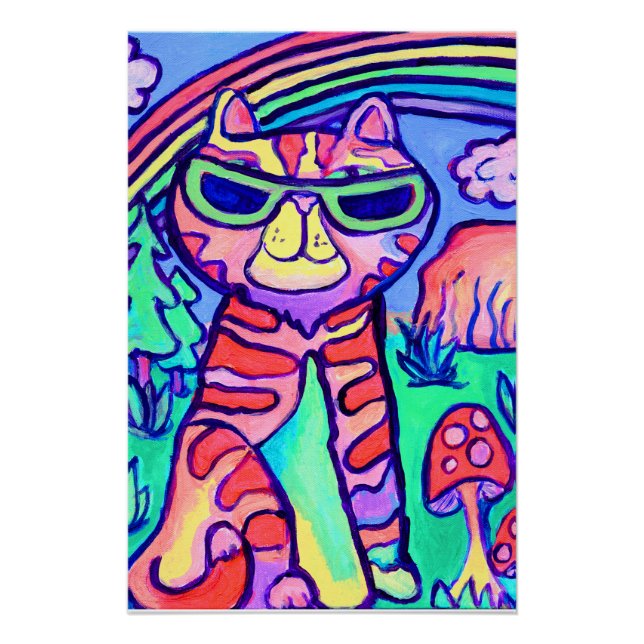 Pôster Gato Neon Selvagem Arte Legal Pintura Divertida  (Frente)