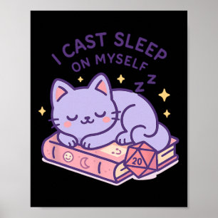 Poster Gato Nerdy de RPG Gamer Dormindo Dado D20 Para Amo
