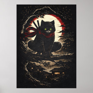 Poster Gato Ninja, Animais de Arte de Tatuagem de Anime J