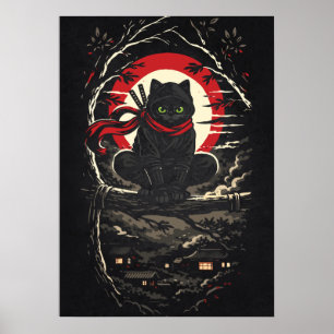Poster Gato Ninja, Arte de Tatuagem de Animal de Anime Ja