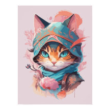 Gato Ninja de Cubo de Aquarela