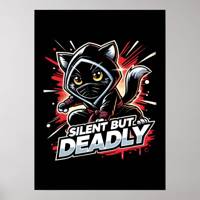 Poster Gato Ninja Engraçado, Engraçado, Silencioso Mas Mo (Frente)