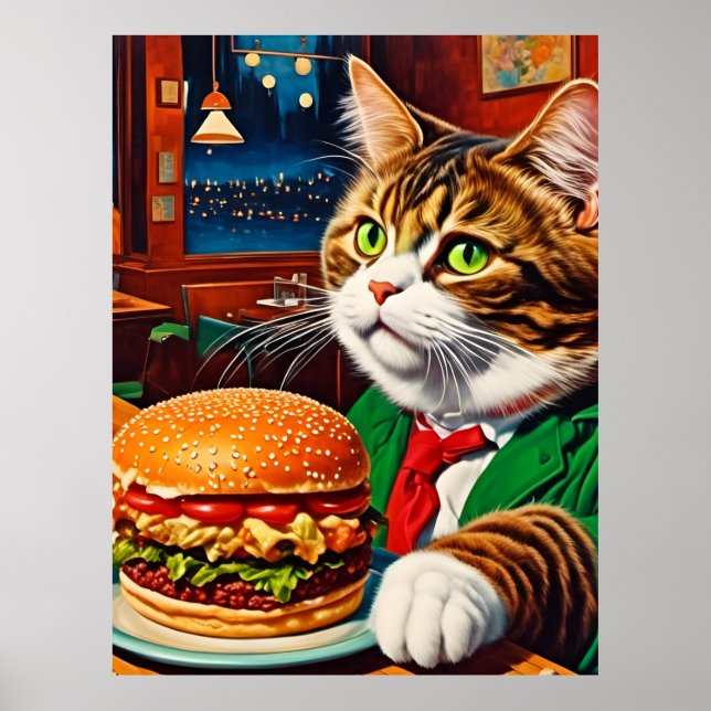 Poster Gato no Jantar Cheeseburger (Frente)