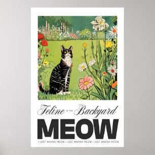 Poster Gato no Jardim Arte Impressa Feline & Floral Capri