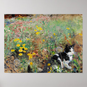 Poster Gato no leito de flores