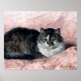 Pôster Gato no Travesseiro rosa por Henriëtte Ronner-Knip