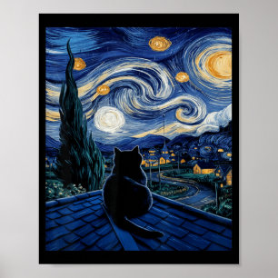 Poster Gato Noite Estrelada Van Gogh Gato para Gato Amant