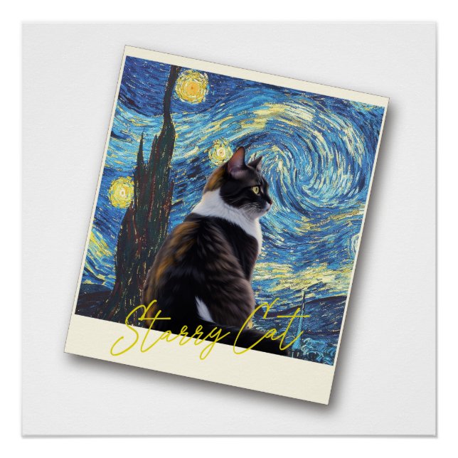 Pôster Gato noturno estrelado (Frente)