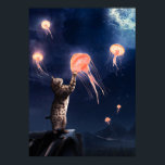 Poster Gato Novidade e Arte do Surrealismo das Peixes-Gel<br><div class="desc">Novidade da manipulação de Photoshop Gato e arte de surrealismo de água-viva voadora para amantes de gatos!</div>
