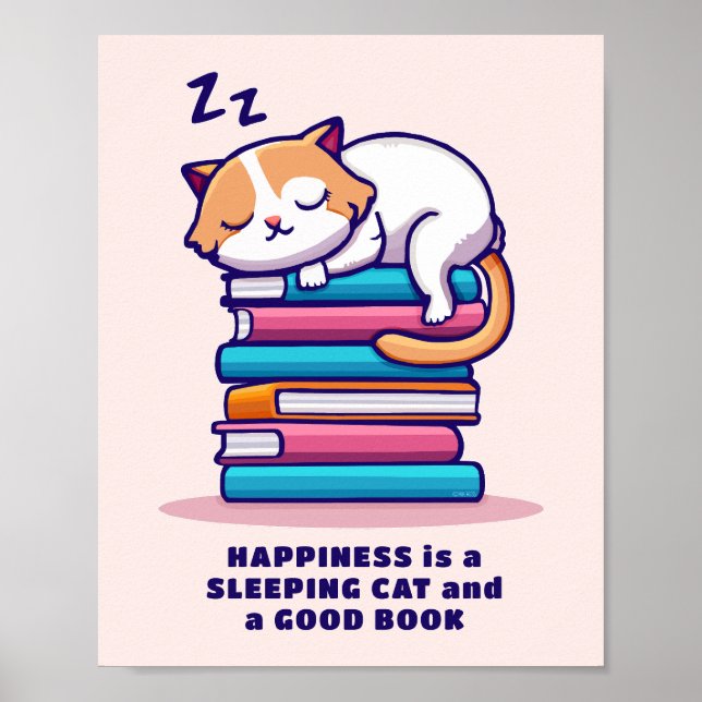 Poster Gato numa Pilha de Livros Literário Personalizado  (Frente)