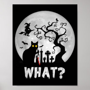 Poster Gato O Quê_ Halloween Gato Preto Com Faca - Engraç