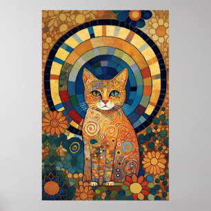 Poster Gato Opalescente em Design Românico Semelhante a M