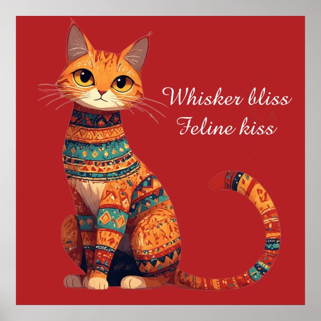 Poster Gato Ornamental Decorativo com Flores Arte Boho (Frente)