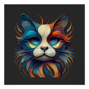 Pôster Gato Patriótico Vermelho Branco e Azul