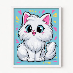 Poster Gato Persa Branco Fofo Arte Pop Cartoon