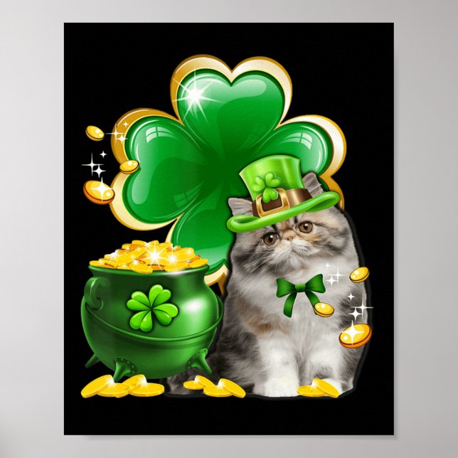 Poster Gato Persa Cinto Shamrock Rua irlandês Patrick D (Frente)