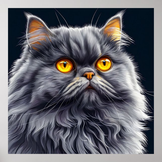Poster Gato Persa Com Olhos Laranja Brilhante (Frente)