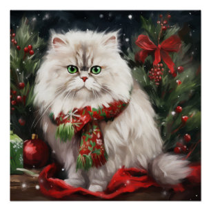 Pôster Gato Persa no Natal de Neve