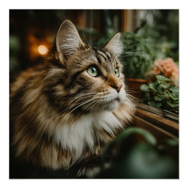Pôster Gato Persa Tabby Fofo de Olhos Verdes (Frente)