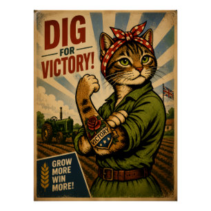 Pôster Gato Pop Art de Garota da Terra da 2ª Guerra Mundi