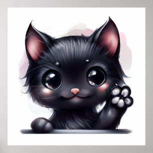 Poster Gato Preto Adorável Kawaii