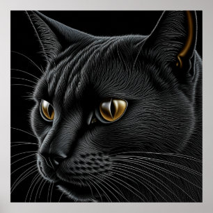 Poster Gato preto AI com olhos amarelos