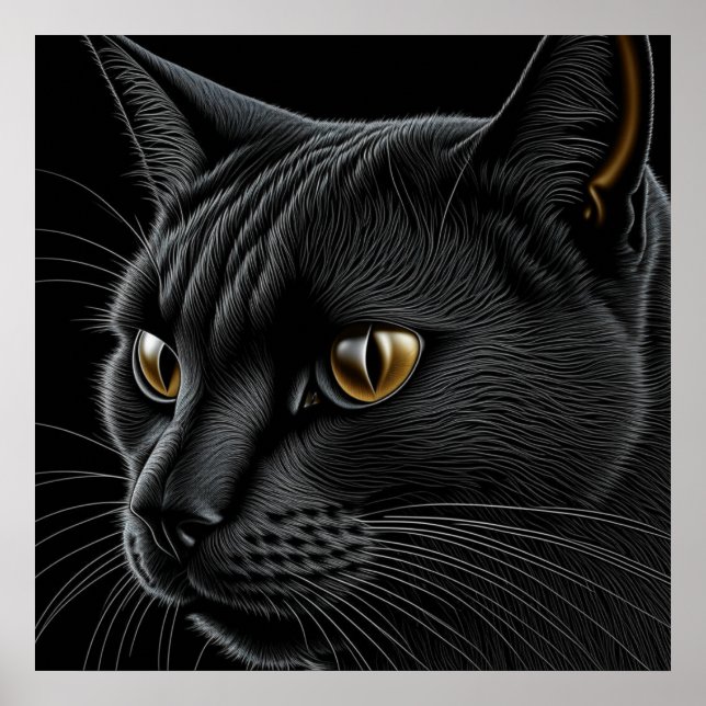 Poster Gato preto AI com olhos amarelos (Frente)