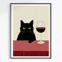 Gato Preto Amante de Vinho Divertido