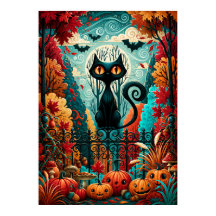 Gato Preto ao Luar Abóbora Fantasia