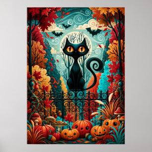 Poster Gato Preto ao Luar Abóbora Fantasia